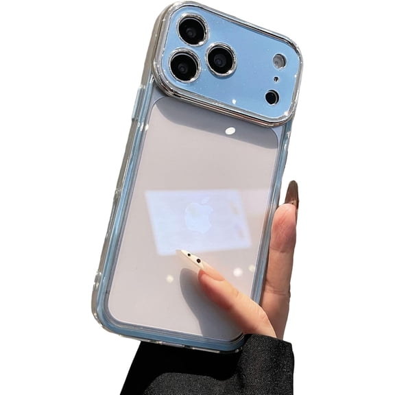 Bling Glitter Camera Protect Clear Phone Case for iPhone (Blue,iPhone 14)