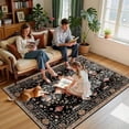 thumbnail image 3 of Area Rugs 5'x7' Washable NonSlip Floral Vintage Distress Print Pattern Medallion Carpet For Living Room Bedroom Dining Room Black Colorful Floral Dark Tan, 3 of 7