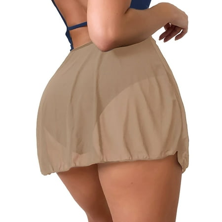 Rigardu Women Swim Cover Ups Swimsuit Cover-Up Skirts Short Mesh Sheer See-Thru Bikini Coverups High Waist Mesh Mini Skirt Women s Solid Color High Waisted Slim Swimming Bottoms Wrap Skirt
