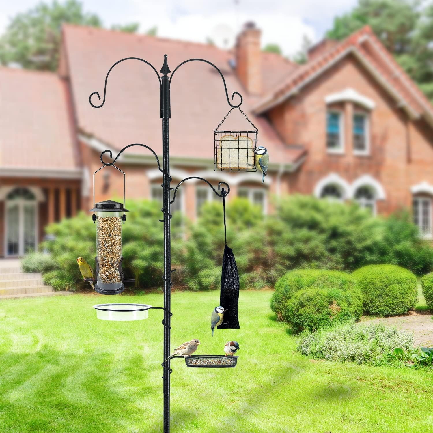 Urban Deco Bird Feeding Station with Water Bowl and Mesh Tray, Includes Wing Nuts, 75.6 in Height