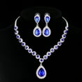 thumbnail image 5 of Juwaliy Women Bridal Wedding Jewelry Set Teardrop Crystal Necklace Earrings for Bride Bridesmaid Party Prom Gifts Blue, 5 of 7