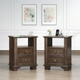 thumbnail image 4 of Ktaxon Wood Nightstand End Table with 2 Drawer and Charing Station, Brown, 4 of 10