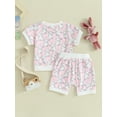 thumbnail image 4 of Suealasg Toddler Baby Girls Easter Outfits  Bunny Print Short Sleeve T-Shirt with Elastic Waist Shorts Sets 2Pcs Summer Clothes Set, 4 of 9