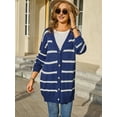 thumbnail image 5 of Womens Striped Cardigan Sweaters Long Sleeve V Neck Open Front Button Down Knit Cardigan Navy Blue XL, 5 of 10