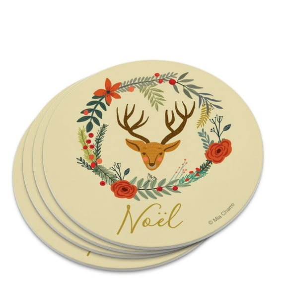 Christmas Noel Deer in Wreath Novelty Coaster Set