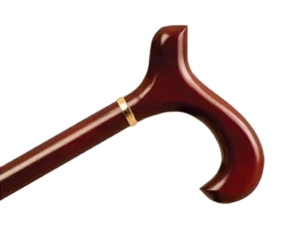 Extra Tall Wood Cane With Derby Handle and Collar Rosewood Stain