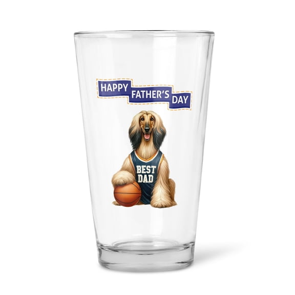 Happy Father's Day Afghan Hound Playing Basketball with Best Dad Jersey 16oz Pint Beer Glass Mug Dog Lover Beer Glasses Cup - 13006