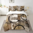 thumbnail image 2 of Feelyou Adult Abstract Geometric Bedding Comforter Set 7 Pieces, Mid Century Minimalism Full Bedding Set, Brown Stripes Circle Reversible Fitted Sheet Flat Sheet, Microfiber Bedroom Decor, 2 of 7