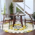 thumbnail image 4 of 7ft Round Rug, Summer Lemon Non-Skid Rubber Backing Large Area Rugs - Living Room Bedroom Home Office, Yellow Botanical Checkered Farmhouse Buffalo Indoor Floor Mat Carpets Washable Rug, 4 of 9