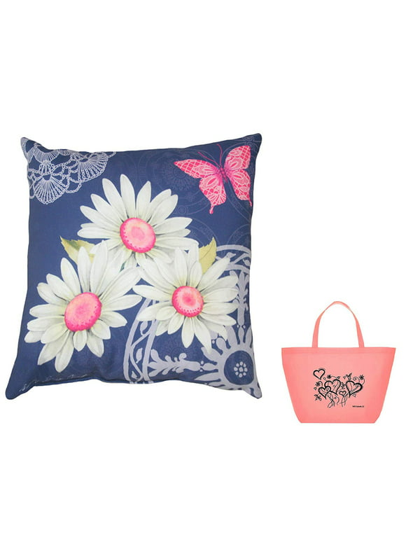 Indigo Spring Floral Indoor/Outdoor Pillow & Tote 2 Piece Gift Set