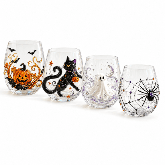 3D Halloween Glassware Collection Cup, Spooky Handleless Party Glass for Cocktails, Home Bar, Fall Decor and Gifts