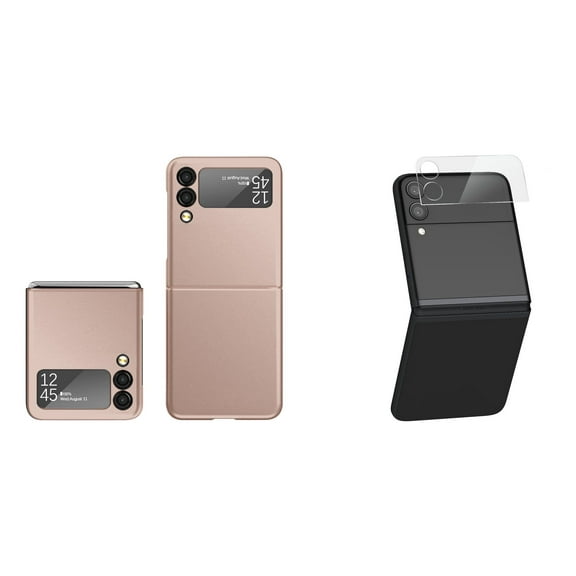 Bemz Accessory Bundle for Galaxy Z Flip 3 5G: Slim Rubberized Matte Snap On Case (Rose Gold Pink), Rear Camera Glass Screen Protector