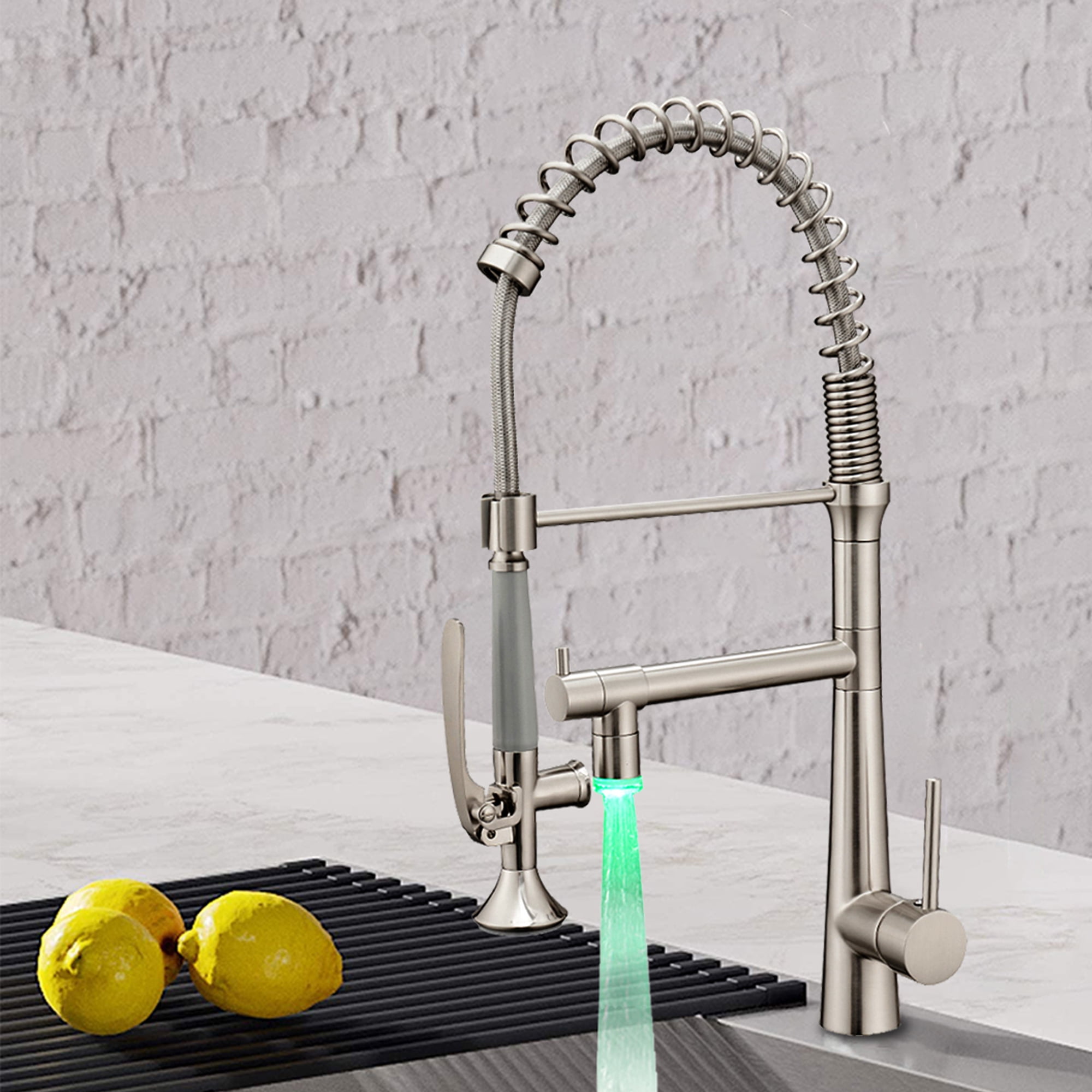 ANGELES HOME LED Light Kitchen Faucet with Pull Down Sprayer, Commercial Kitchen Sink Faucets with Sprayer, Brushed Nickel