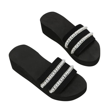 

Women s Summer Fashion Sandals Pearls Rhinestones Open Toe Slides Sandals Yoga Mat Comfort Platform Slippers Shoes
