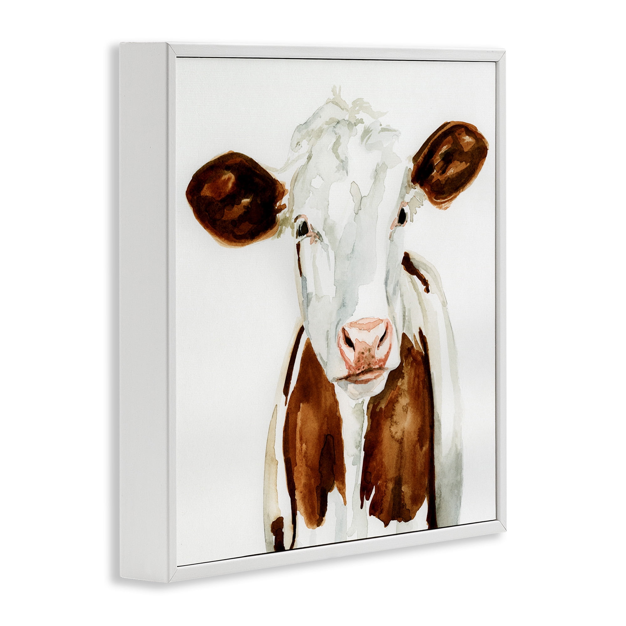 Stupell Industries Farm Cow Neutral Watercolor Animals & Insects Painting White Framed Art Print Wall Art, 17 x 17