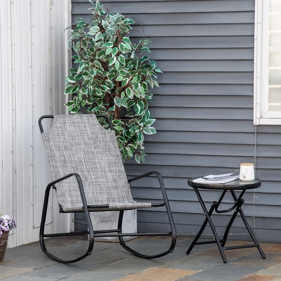 Outsunny Garden Rocking Chair, Outdoor Indoor Sling Fabric Rocker for Patio, Balcony, Porch, Gray