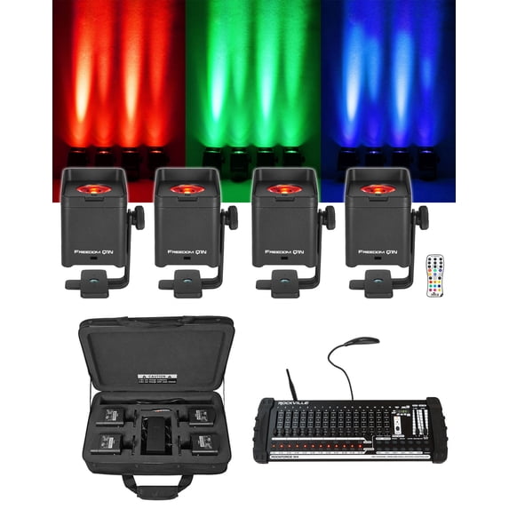Chauvet Freedom Q1N (4) RGB+WW Pin Spot Wash Up-Lights+Wireless DMX Controller