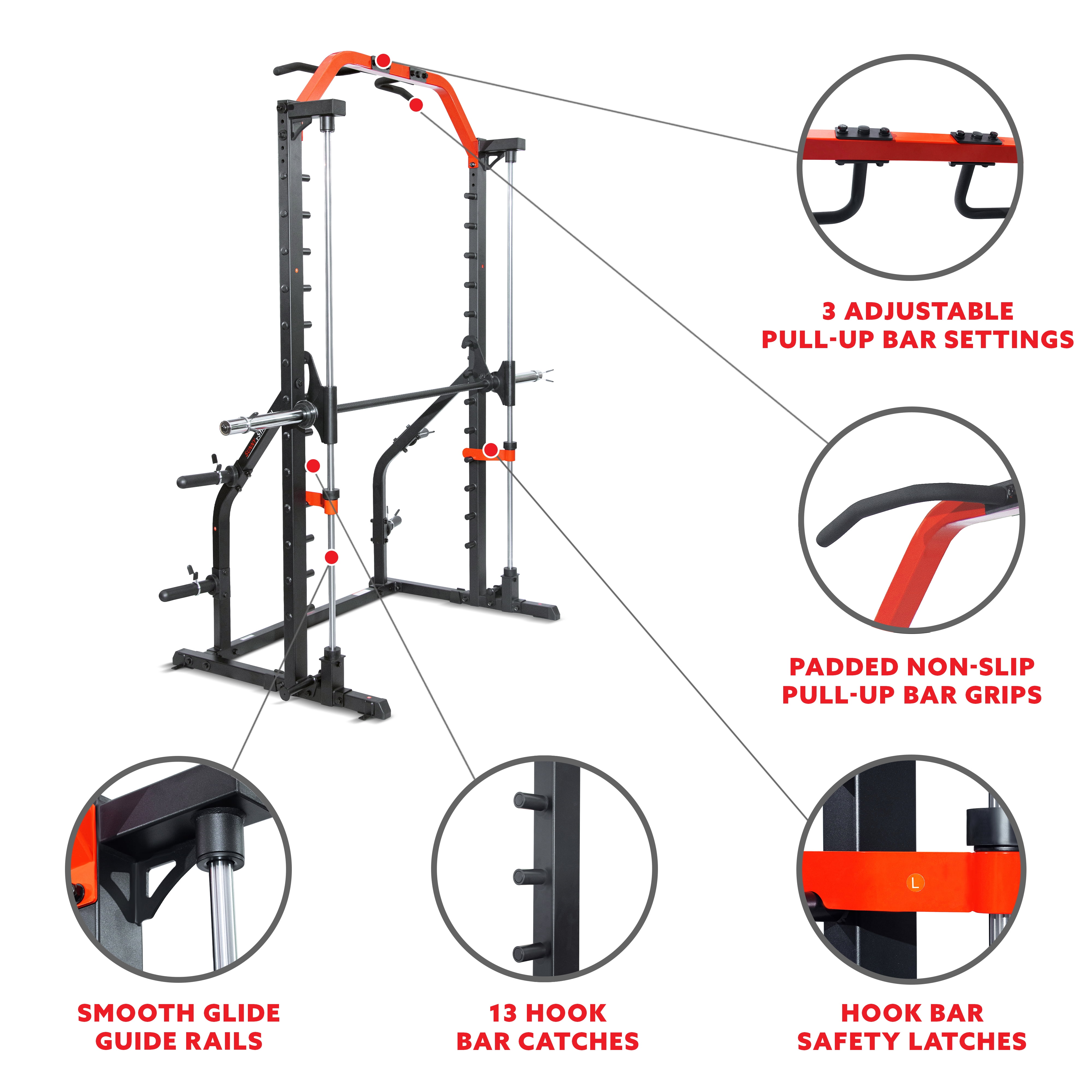 Sunny Health & Fitness Premium Squat Smith Machine - 3 in 1 Multifunction  Power Rack with Adjustable Pull Up Bar for Home Gym – SF-XF920021