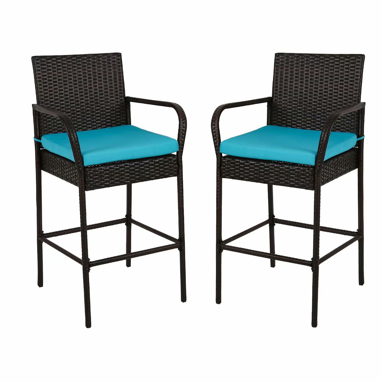 Kinbor Set Of 2 Patio Outdoor Wicker Barstool Pool Furniture Kinbor Set Of 2 Patio Outdoor Wicker Barstool Pool Furniture High Chair Blue Cushions Com