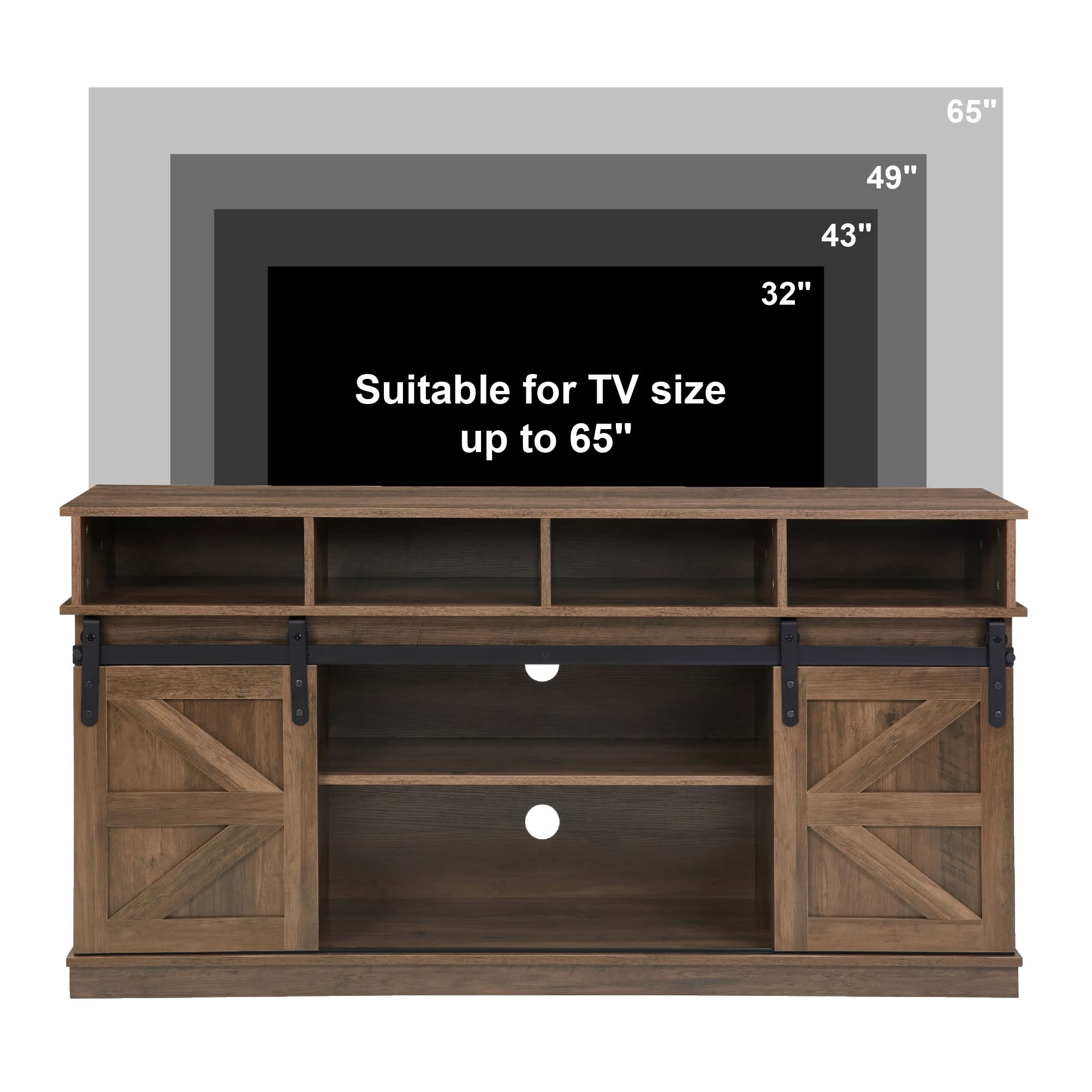 MAYEERTY Modern TV Stand with Sliding Barn Door, Farmhouse Wood Storage Cabinet with Adjustable Shelves for TVs Up to 65", Natural Brown