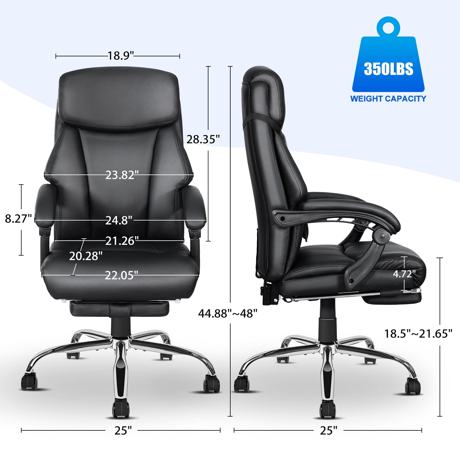 NOBLEMOOD 4 Points Massage Heated Office Chair with Foot Rest&Pillow Black Ergonomic Excutive Office Chair for Adult