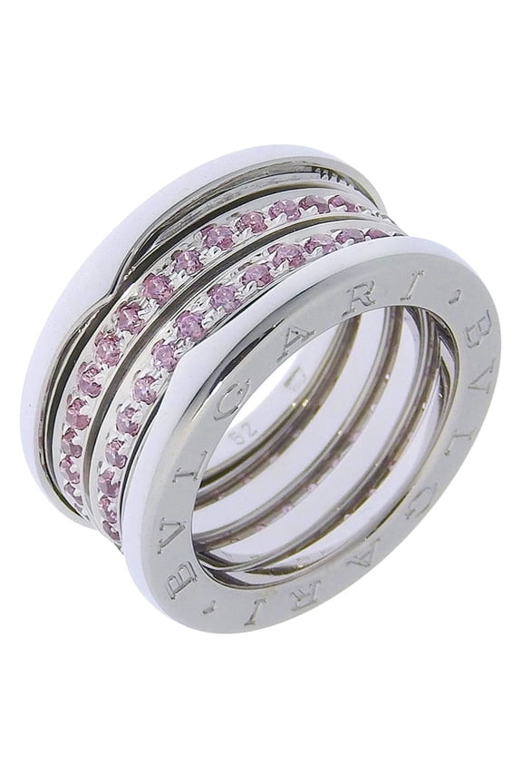 Pre-Owned BVLGARI B-zero1 Ring, Size 11.5, 4-band design, 18K white gold with pink tourmaline,...