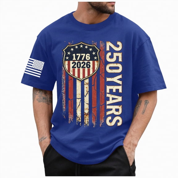 mgoYE 250 Years 1776-2026 250th Birthday Eagle T-Shirt for Celebrate 250th Anniversary of America Patriotic Tee 250 Short-Sleeved Top for Men 250th Anniversary USA Clothing(Blue,L)