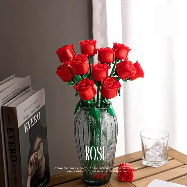 Juguete de bloques de construcción de rosas y flores eternas, Compatible con decoración de ensamblaje, regalo del Día del Maestro del Día de San Valentín para niña