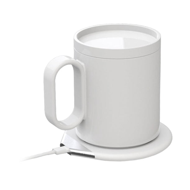 Calentador de tazas de café y juego de tazas Taza de cerámica portátil 350 ml Taza inteligente inalámbrica USB Blanco