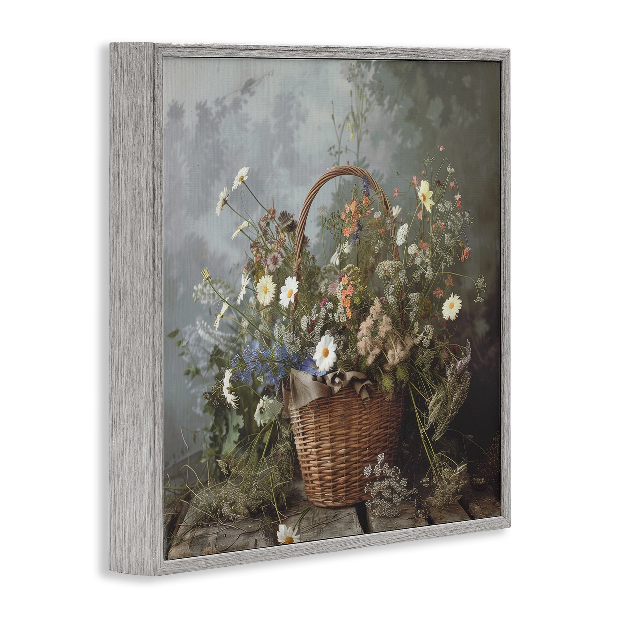 Stupell Industries Floral Basket Still Life Gray Framed Giclee Art, design by Lazar Studio