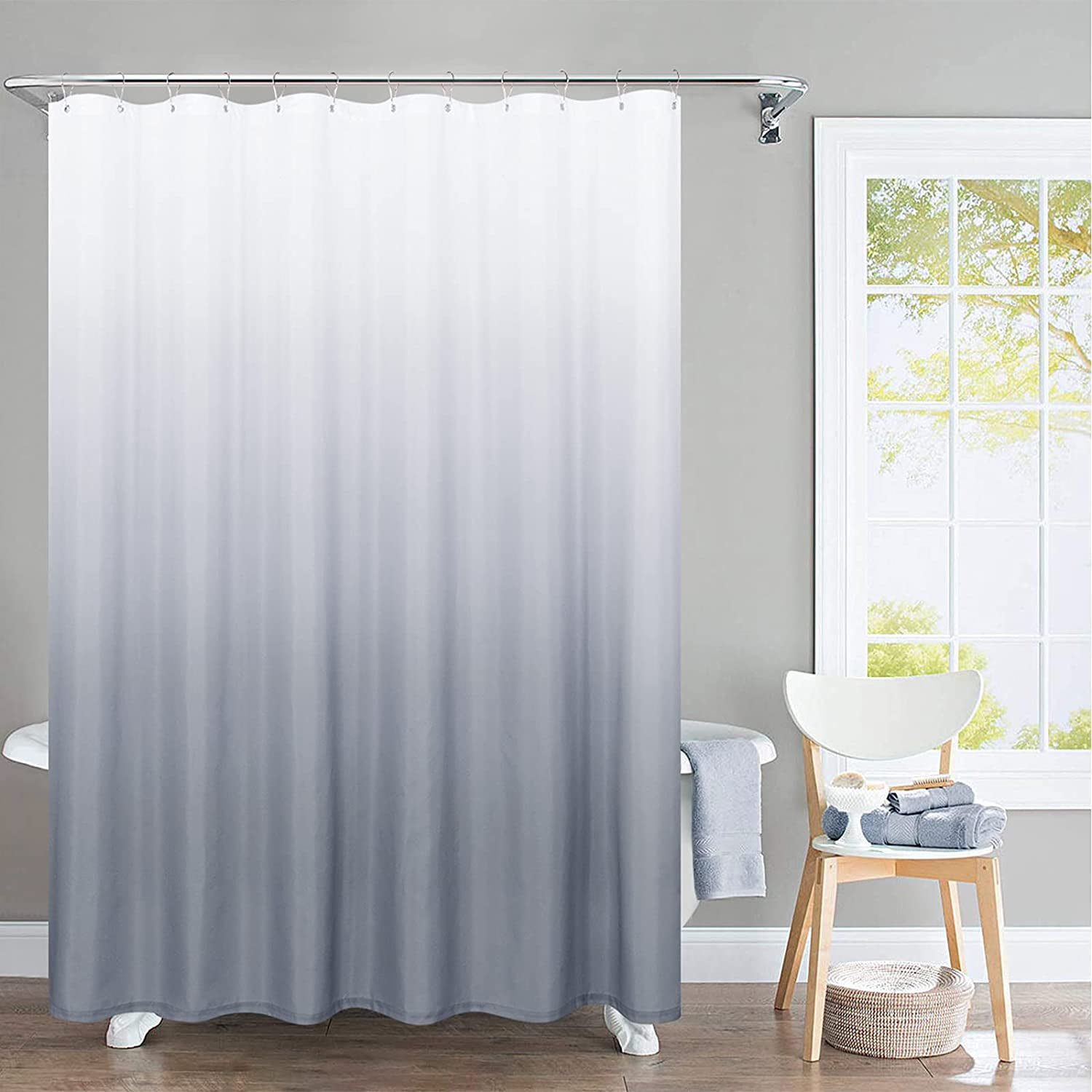 Home Waterproof Bathroom Shower Curtain Sheer Panel Decor With 12 Hooks Ring 
