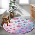 thumbnail image 3 of Spring Floral Round Area Rug 3.3Ft Washable Circle Rugs for Dining Room Table, Purple Pink Blue Flower Botanical Ombre Non-Slip Carpet Floor Mats Indoor Outdoor Carpet Runner Aesthetic Home Decor, 3 of 8