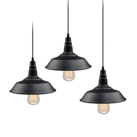 LNC 3-Pack Black Indoor Industrial Ceiling Hanging Lamp, Kitchen Island Pendant Lighting for Dining Room, French Country Chandeliers Lightings Home Decro