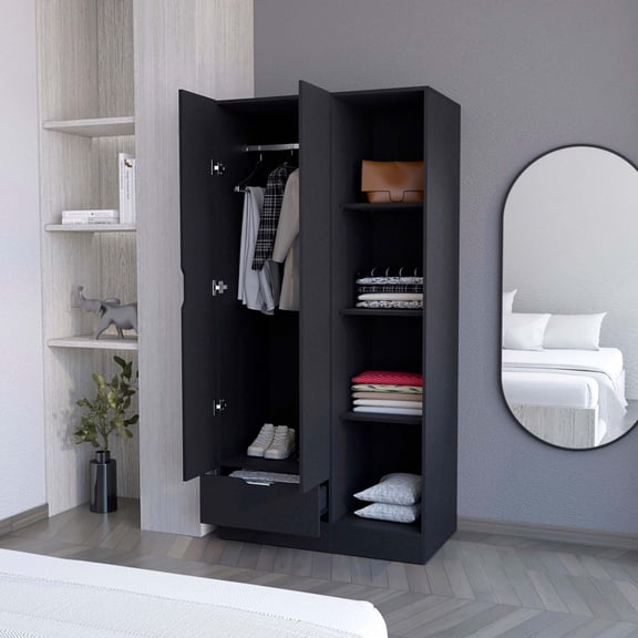 Newboti Furniture Cimarron 2-Door Armoire with Open Compartment Black 23870