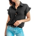 thumbnail image 4 of STARVNC Women Lapel Neck Ruffled Sleeve Single Breasted Solid Color Top, 4 of 4