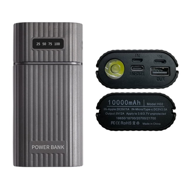 MesaSe Power Bank Case Convenient Welding-free Fireproof Shockproof Fast Charging with LED Flashlight 2 X 18650 21700 Battery Charger Case DIY Box for Smartphone
