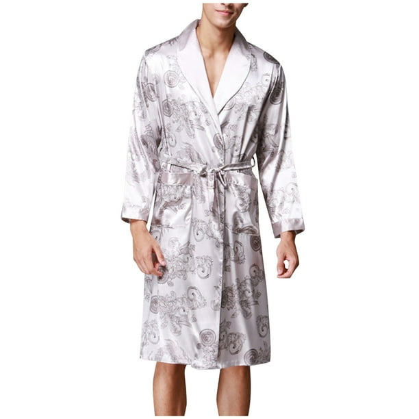 Batas de Hombre Pijamas de Seda de Hielo Pijamas de Manga Larga Albornoces Largos Ropa de Casa Odeerbi ODB121010