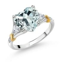 925 Silver and 10K Yellow Gold Sky Blue Simulated Aquamarine and White Moissanite and White Diamond Engagement Ring for Women | 3.34 Cttw | Heart Shape 10MM | Gemstone March Birthstone | Size 7