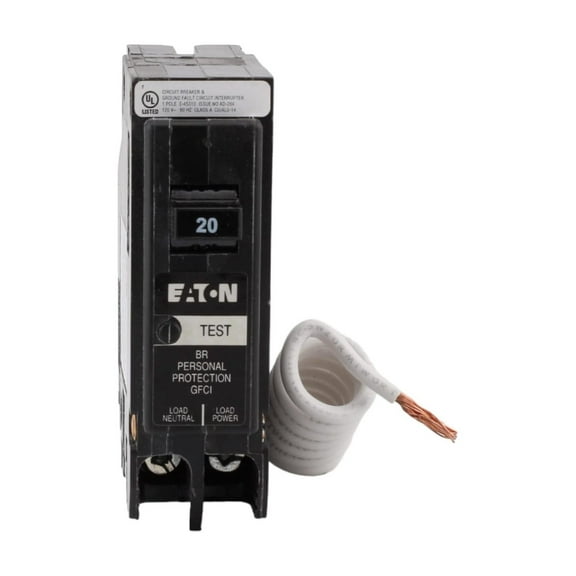 BRN120GF 20 Amp Single Pole GFCI Ground Fault Circuit Breaker, Pigtail Neutral, 120V, UL Listed (1)