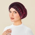 thumbnail image 2 of Fewfanhot Women's Rhinestone Embellished Velvet Turban Hat Pleated Pre-Tied Headscarf for Chemo, Fashion Daily Wear, Special Occasions, 2 of 2
