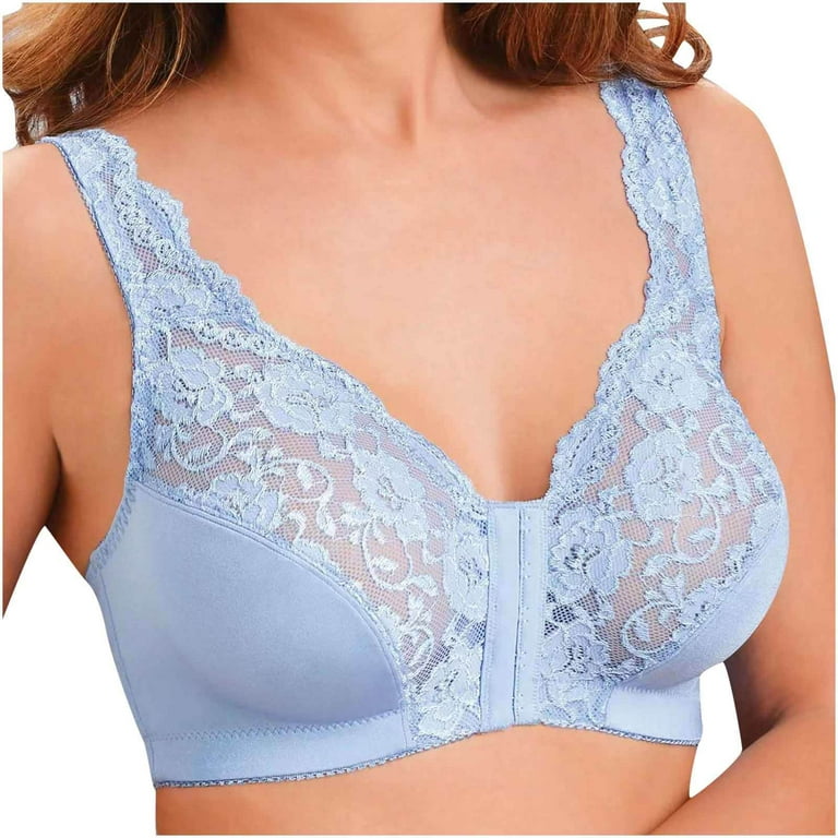 YODETEY Womens Bras Large Size Solid Color Bra without Steel Ring Push Up  Mother Lace Underwear Blue 18(5XL)
