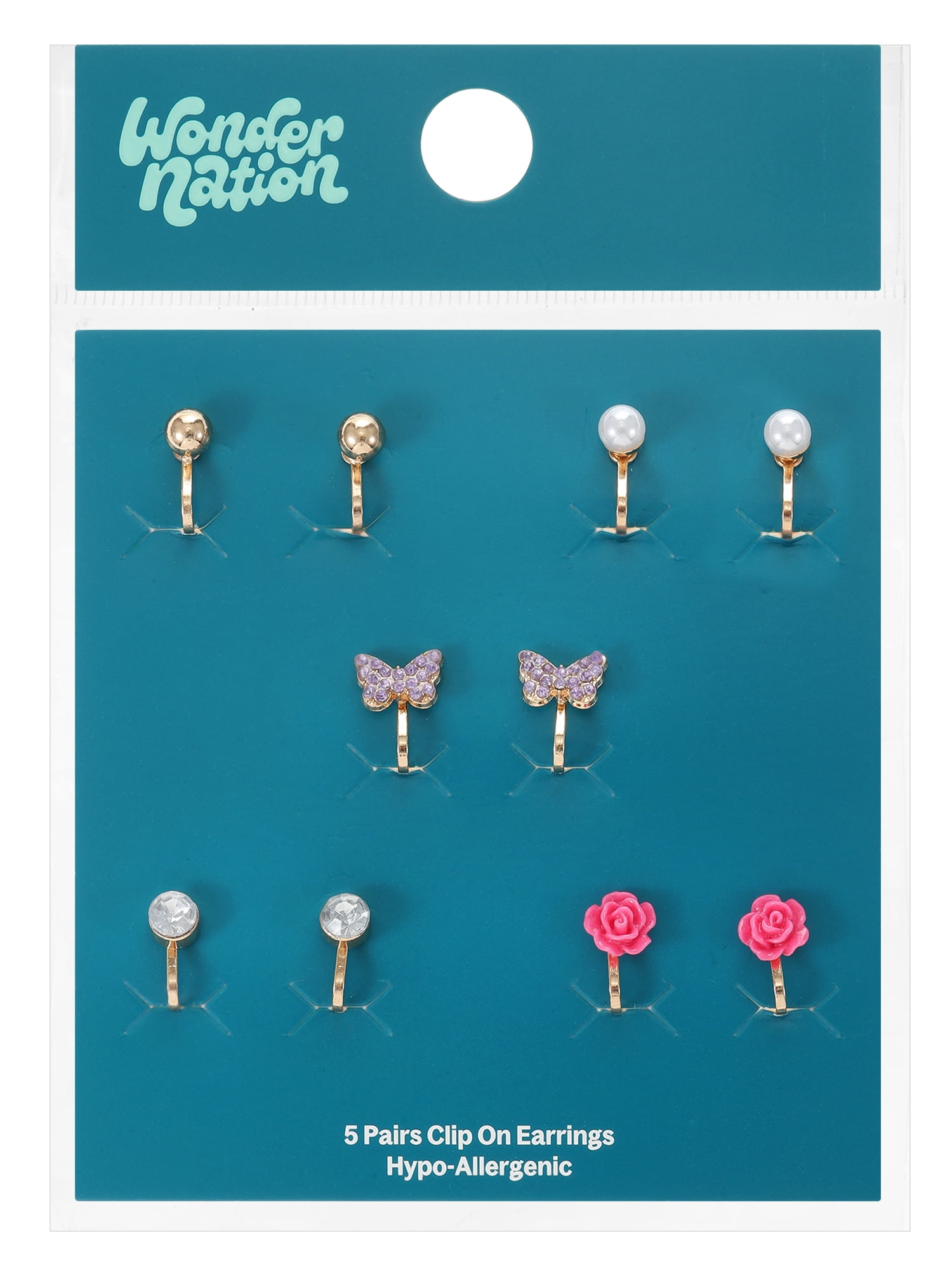 Wonder Nation Goldtone Clip-on Earrings, Girls, 5 Pairs
