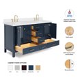 thumbnail image 3 of ARIEL Cambridge 61 Inch Midnight Blue Bathroom Vanity Double Sink, Solid Wood, White Quartz Countertop, 1.5-Inch Edge, Rectangular Undermount Sinks, 4 Soft Closing Doors, 6 Drawers, 3 of 10