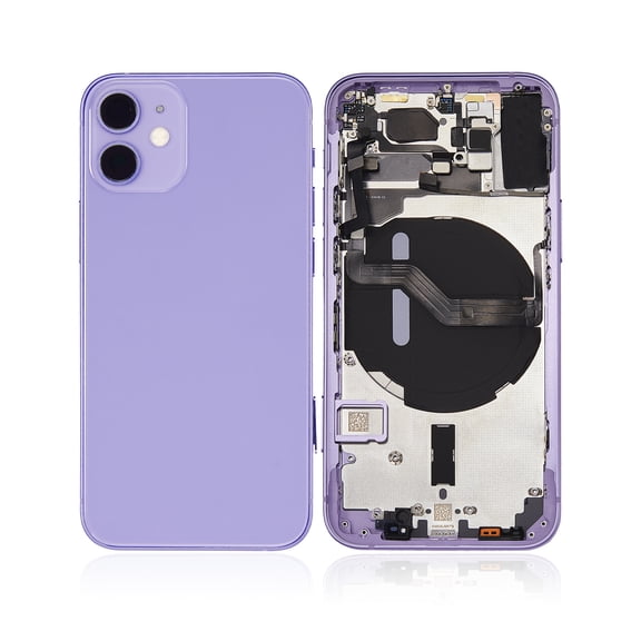 Replacement Back Housing W/ Small Components Pre-Installed Compatible For iPhone 12 Mini (No Logo) (Aftermarket Plus) (International Version) (Purple)