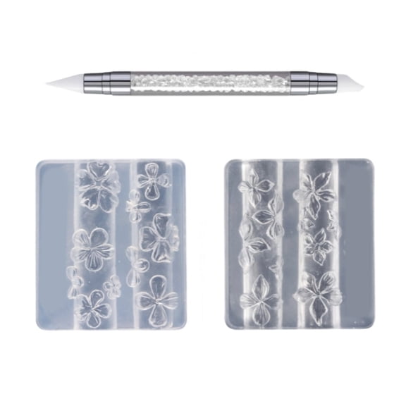 DIY 3D Floral Nail Charm Molds 2PCS Silicone Templates Hibiscus Cherries Blossom Design