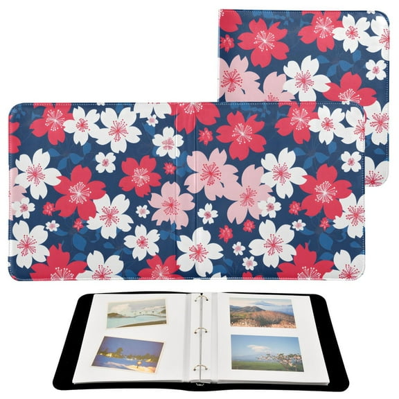Leather Cover Photo Album 80 Pockets 4x6 Photos Bookshelf Picture Album Colorful Cherry Blossoms