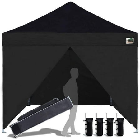 Eurmax 10x10ft Pop up Canopy Commercial Tent with 4 Zippered SidewallsBlack
