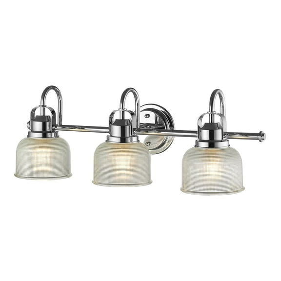RADIANCE Goods Industrial-Style 3 Light Chrome Finish Bath Vanity Wall Fixture Clear Prismatic Glass 25" Wide