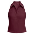 thumbnail image 5 of Women's Cotton Solid Color Sleeveless Shirts Front Collared Dressy Casual Blouses Loose office Tank Tops Red, 5 of 8