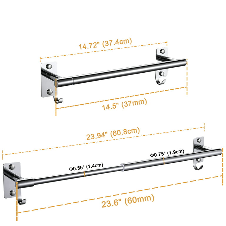 Towel Bar, No Drilling Towel Rack, Bathroom Wall Mount Self Adhesive Towel  Rail, 304 Stainless Steel Brushed Towel Holder Length 23.6 inch, Left and  Right Length Adjustable, for Bathroom and Kitchen 